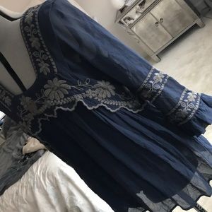 Joie Silk Navy Embroideries Blouse